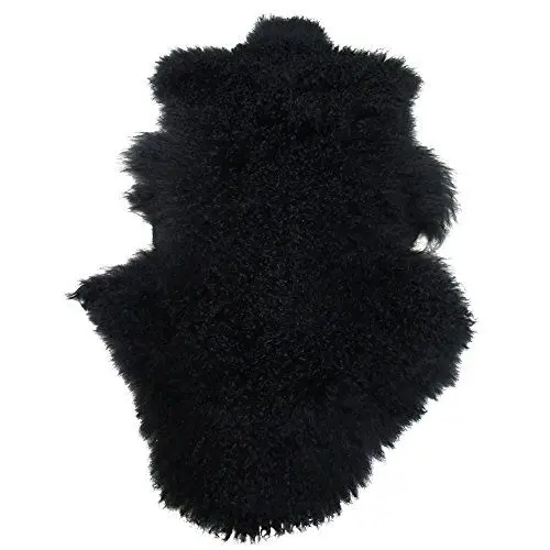 Produktbild: Univok Tibet Lammfell Teppich Deko Schaffell Teppich Fellteppich, Mongolisches Lammfell Tibet ca. 50 x 90 cm (schwarz)