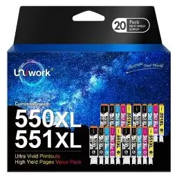 Produktbild: Uniwork 550 551 XL Multipack Patronen Kompatibel für Canon PGI-550 PGBK CLI-551 XL Druckerpatronen für Canon Pixma MX925 IP7250 MG5650 MX725 MX920 MG5550 IP7200 MG6650 MG6450 IX6850 MG5450 (20er-Pack)