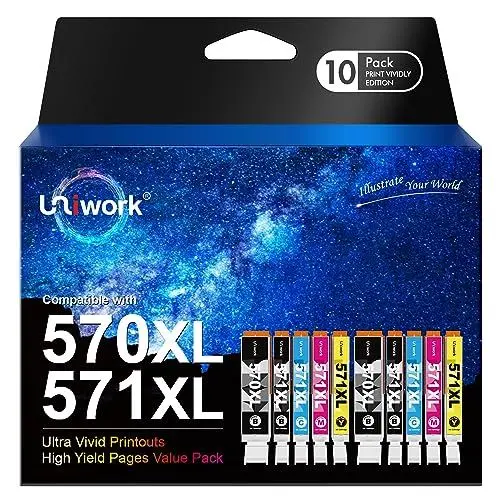Produktbild: Uniwork Kompatibel Tintenpatrone als Ersatz für Canon PGI-570XL CLI-571XL für PIXMA TS5050 MG5750 TS5055 MG6850 MG5753 MG6852 TS5051 TS6051 MG5751 MG6853 TS6050 MG5752 MG6851 TS5053 TS6052 (10er-Pack)