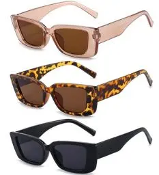 Produktbild: Unning 3 Stück Rechteckige Sonnenbrille Damen Retro Quadratisch Cateye Sonnenbrillen Vintage Trendy Brille Set für Damen Frauen