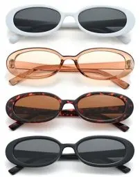 Produktbild: Unning 4 Stück Oval Sonnenbrille Damen Vintage Kleine Schmal Sonnenbrillen Set 90er Retro Ovale Brille Für Damen