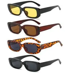 Produktbild: Unning 4 Stück Rechteckige Sonnenbrille für Damen Retro 90er Trendy Sonnenbrillen Set Vintage Quadrat Brille für Damen