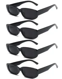 Produktbild: Unning 4 Stück Schwarze Vintage Rechteckige Sonnenbrille Damen 90er Retro Sonnenbrillen Set Trendy Brille für Damen