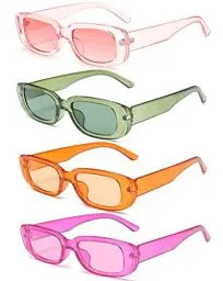 Produktbild: Unning 4 Stück Vintage Rechteckige Sonnenbrille Damen 90er Retro Sonnenbrillen Set Trendy Brille für Damen Herren