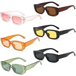 Produktbild: Unning 6 Stück Rechteckige Sonnenbrille Damen 90er Vintage Sonnenbrillen Set Retro Lustige Party Brille für Damen Herren