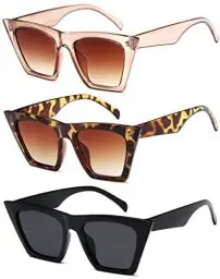 Produktbild: Unning Vintage Cateye Sonnenbrille Damen,Retro Quadratisch Katzenaugen Sonnenbrillen Trendy Mode Brille Set für Damen Frauen