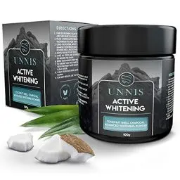 Produktbild: Unnis® Natürliche Kokosnuss Aktivkohle Pulver Zahnaufhellung für Weiße Zähne Bleaching Aktivkohle Zahnpasta Activated Charcoal powder Teeth Whitening (New)