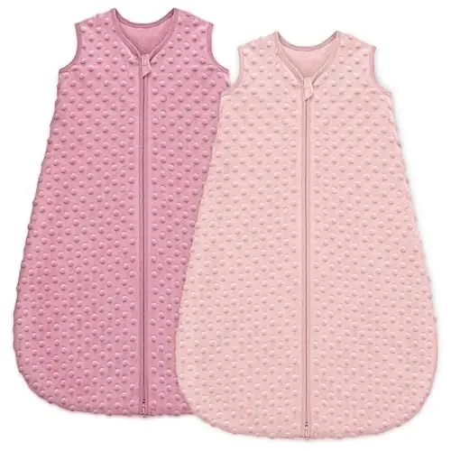 Produktbild: Unnivoll 2er Pack Baby Schlafsack Winter 1.5 Tog Baby Winterschlafsack 12-18 Monate Babyschlafsack Herbst 84 cm für Jungen Mädchen Kinder Rosa