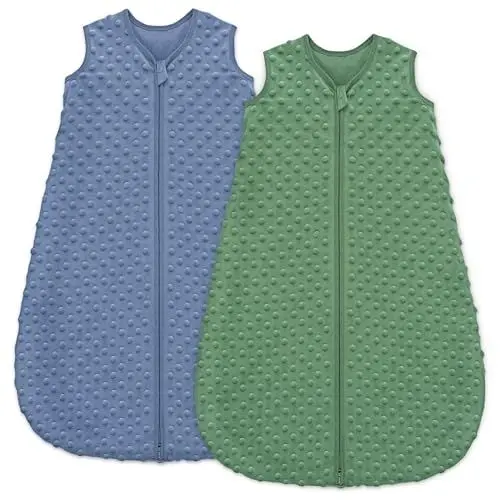 Produktbild: Unnivoll 2er Pack Baby Schlafsack Winter 1.5 Tog Baby Winterschlafsack 6-12 Monate Babyschlafsack Herbst 78 cm für Jungen Mädchen Neugeborene Blau&Grün