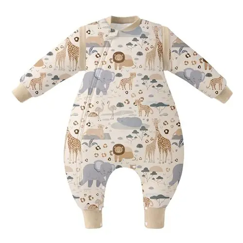 Produktbild: Unnivoll Schlafsack Baby Winter mit Füßen 2,5 Tog Baby Schlafsack mit Abnehmbare Ärmel Baumwolle Babyschlafsack Winterschlafsack Baby Warm und Weich 100 cm für Jungen Mädchen Beige Zebra