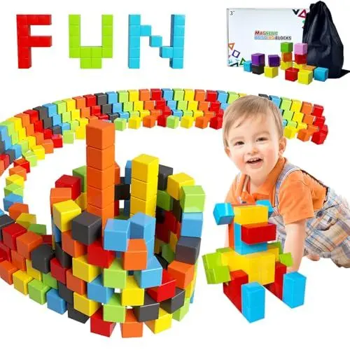 Produktbild: Unokit 90 Teile Magnetische Bausteine STEM und Vorschule Magnetspiel für Kinder Magnetbausteine Montessori Spielzeug für Jungen und Mädchen ab 3 Jahre Geschenke für Weihnachten