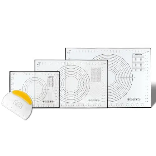 Produktbild: Unokit Backmatte 4-teiliges Set mit Teigausstecher Antihaft & rutschfeste Silikon Backmatte Teigmatte für küche in verschiedenen Größen - Groß 70 x 50cm Mittel 60 x 40cm Klein 40 x 30cm