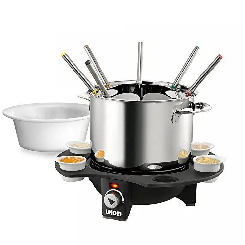 Produktbild: UNOLD 48645 Fondue-Elegance - Elektro-Fondue-Set, Wechseltopf (Edelstahl/Keramik), für 8 Personen, für Fleischfondue mit Öl/Bouillon und Schokoladen- oder Käsefondue