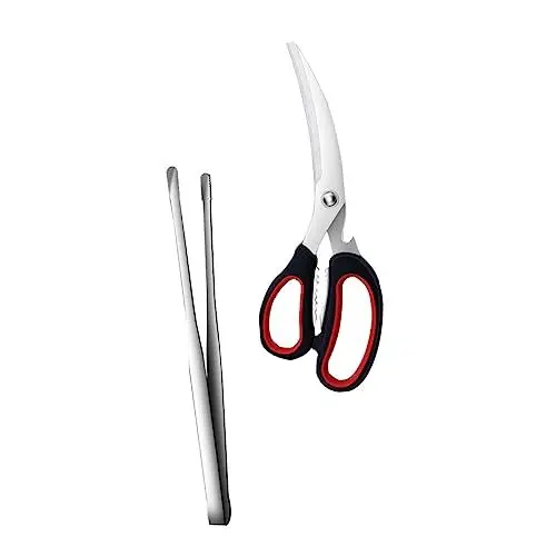 Produktbild: Unomor 2st Grillschere Essen Grillfleischschere Kräuterschere Toasterzange Werkzeug-Gadgets Clip Zum Grillen Hühnerschere Fleischzange Bratzange Edelstahl 304 Lebensmittelschere Gemüse