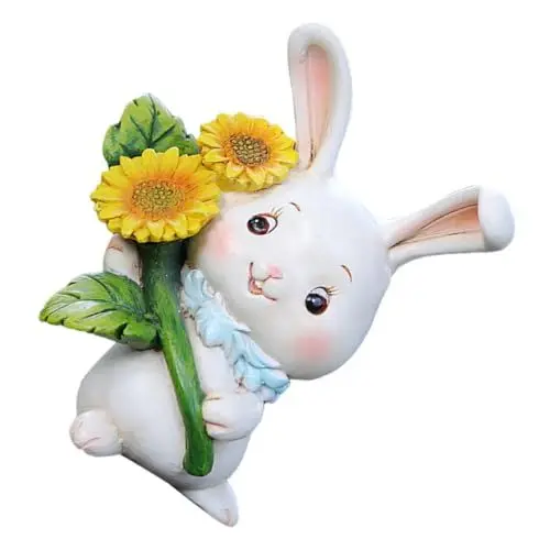 Produktbild: Unomor Kaninchen-verzierung Süßes Hasenmodell Süße Hasenfigur Terrassengartenskulptur Osterfiguren Für Den Außenbereich Süße Tierdekorationen Kaninchenfeengärten Sonnenblume Harz Zubehör