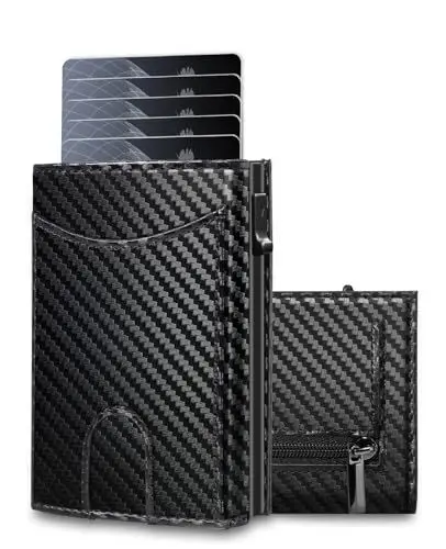 Produktbild: UNOSEKS Geldbörse Herren - Geldbeutel Herren Kartenetui mit RFID Schutz, Slim Wallet mit Münzfach, Portmonee Herren mit ID & Card Cases for Men,Kreditkartenetui bis 1-6 Karten(Kohlefaser)