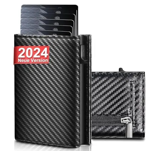 Produktbild: UNOSEKS Geldbörse Herren - Portmonee Herren Kartenetui mit RFID Schutz, Slim Wallet mit Münzfach,Smart Wallets mit ID & Card Cases for Men,Aluminium Kreditkartenetui bis 1-6 Karten(Kohlefaser)