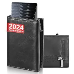 Produktbild: UNOSEKS Portmonee Herren - Geldbörse Herren Kartenetui mit RFID Schutz, Slim Wallet mit Münzfach,Smart Wallets mit ID & Card Cases for Men,Aluminium Kreditkartenetui bis 1-6 Karten(Schwarz)