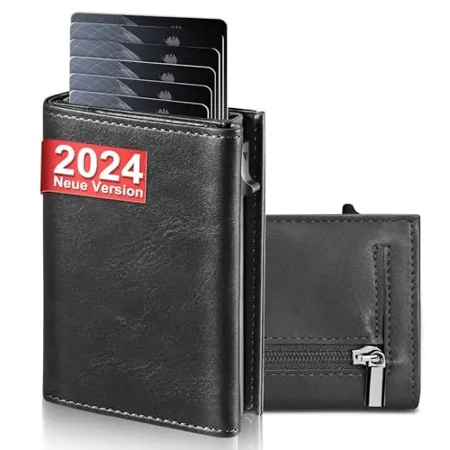 Produktbild: UNOSEKS Portmonee Herren - Geldbörse Herren Kartenetui mit RFID Schutz, Slim Wallet mit Münzfach,Smart Wallets mit ID & Card Cases for Men,Aluminium Kreditkartenetui bis 1-6 Karten(Schwarz)