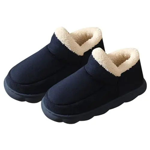 Produktbild: UnoSheng Angelbekleidung Herren Schuhe Hausschuhe für Erwachsene, und Winter, für den Innen- und Außenbereich, modisch, einfarbig, bequem und warm, rutschfest Pflege Schuhe Herren (Navy, 38)