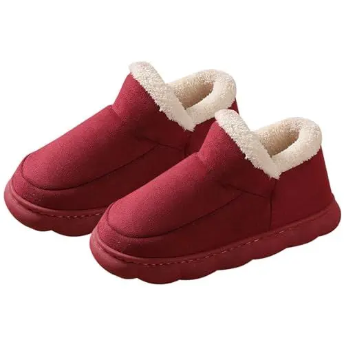 Produktbild: UnoSheng Angelbekleidung Herren Schuhe Hausschuhe für Erwachsene, und Winter, für den Innen- und Außenbereich, modisch, einfarbig, bequem und warm, rutschfest Pflege Schuhe Herren (Wine, 38)