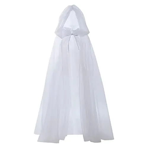 Produktbild: UnoSheng Gothic Pulloverkleid Für Damen Halloween-Kostüme für Frauen Neckholder- Cape Kapuzenumhang Langer Samt- für Weihnachten Halloween Cosplay Kostüme Halloween-Cosplay-Kostüm (White, One Size)