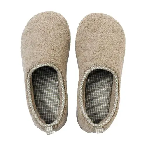 Produktbild: UnoSheng Pons Damenschuhe Gemütliche Flauschige Hausschuhe für Damen, warme Memory-Schaum-Hausschuhe mit geschlossener Rückseite und Anti-Gummi-Sohle für drinnen und Damenschuhe Pumps (Beige, 38)