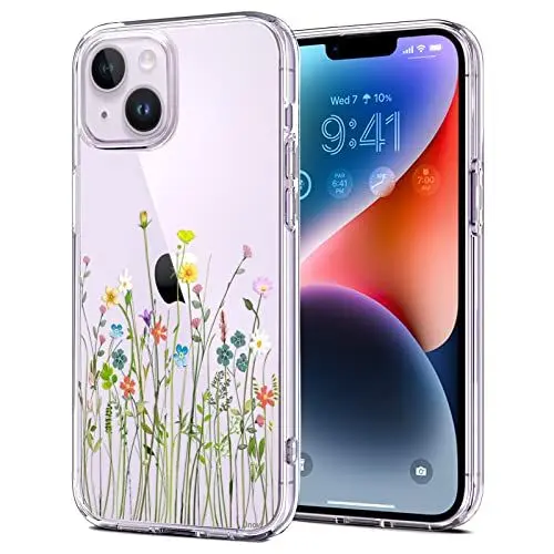 Produktbild: Unov Hülle Kompatibel mit iPhone 14 Hülle klar Transparent Schlanke Schutzhülle Weich TPU Stoßstange Geprägtes das Muster Stoßdämpfung 6.1 Zoll (Blumen Blumenstrauß)