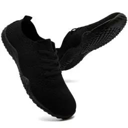 Produktbild: UNQWQZ Barfussschuhe Damen Weich Turnschuhe Hallenschuhe Atmungsaktiv Laufschuhe Trainlaufschuhe Bequem Sportschuhe Barfußschuhe Fitnessstudio rutschfest Schwarz 40