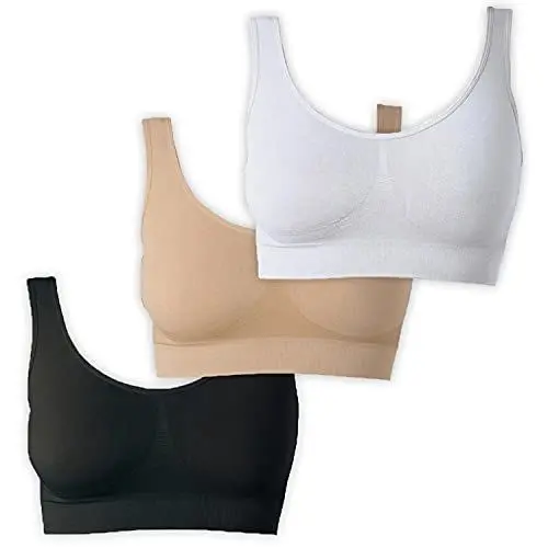 Produktbild: UnsichtBra Bustier Damen BH ohne Buegel | 3er Set Wohlfühl Bustiers Tops | Bügelloser Soft Bra | Schlaf Still Sport Crop Top Büstier schwarz, weiß, beige (wellbra_swh)(L)