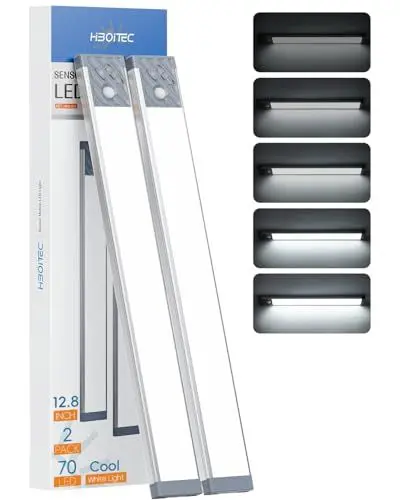 Produktbild: HIBOITEC Schrankbeleuchtung Kabellos 32,5cm 2500mAh, Dimmbar Schrankbeleuchtung mit Bewegungsmelder, 70LED Schranklicht Unterbauleuchte LED Leiste Batterie Weißes Licht