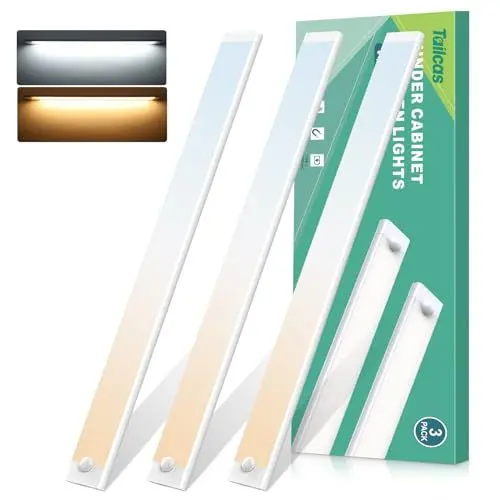 Produktbild: Unterbauleuchte Küche LED 40cm, 100 LEDs 3 Stück 3000K/6000K Schrankbeleuchtung mit Bewegungsmelder, 2000mAh USB-C Aufladbar Nachtlicht Magnetische Lichtleiste für Küche Schlafzimmer (Energieklasse F)