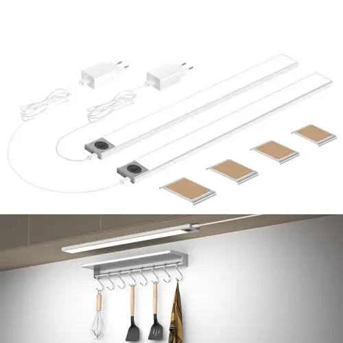 Produktbild: Unterbauleuchte Küche Mit Stecker 40CM 3 Farbmodi Dimmbar LED Lichtleiste Berührungsloser Sensor Schrankbeleuchtung Hand-Sweep Unterschrank Beleuchtung für Schrank, Regale, Werkbank 625lm