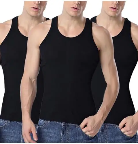 Produktbild: Unterhemd Herren 3er Pack Baumwolle Tank Top Classic Unterhemden Herren-Unterhemden Sport Unterziehshirt Basic Tanktop Slim Fit T Shirt Muskelshirts Meine Bestellungen Schwarz L