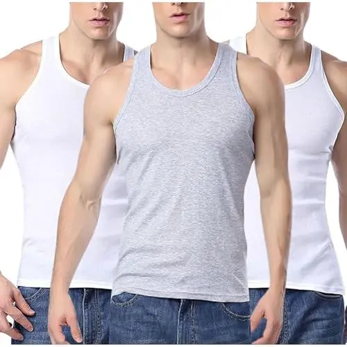 Produktbild: Unterhemd Herren 3er Pack Baumwolle Tank Top Classic Unterhemden Herren-Unterhemden Sport Unterziehshirt Basic Tanktop Slim Fit T Shirt Muskelshirts Sale Angebote Weiß-Grau L