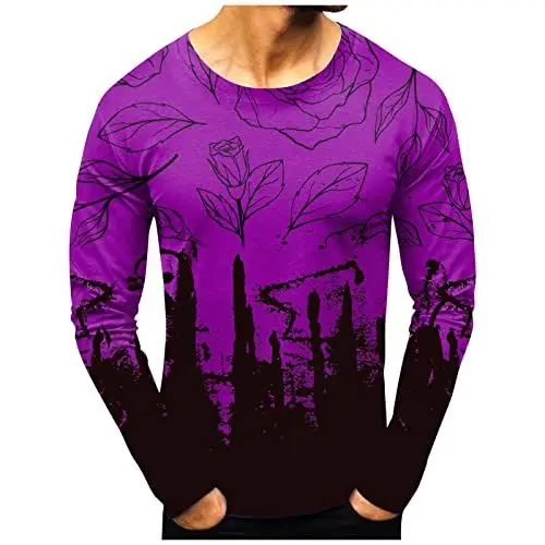 Produktbild: Unterhemd Herren Slim Polyester mit Gummizug Unterhemd Strand Rundhals Retro Langar Unterhemd Männer Kordelzug 3D Frühjahr Lila Hoodie Herren