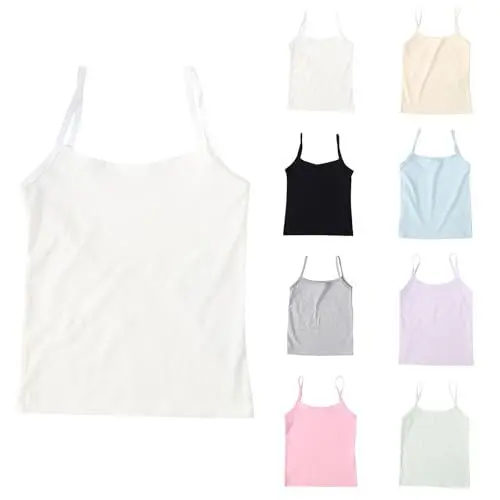 Produktbild: Unterhemden Mädchen Spaghettiträger Undershirt Baumwolle Tank Top Kinder Coole Einfarbige Weiche Leibchen Bequeme Camisole Komfort Atmungsaktive Tops (White, 7-8 Years)