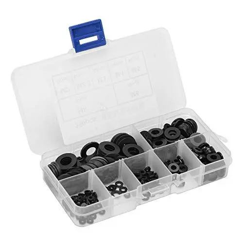 Produktbild: Unterlegscheibe Nylon-Unterlegscheibe M3 M7 Nylon 350-teiliges Schwarzes Nylon-Kunststoff-Unterlegscheiben-Flachdichtungsset M2 M2,5 M3 M4 M5 M6 M8 M3, Nylon Schwarz