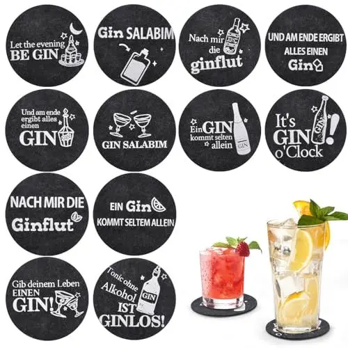 Produktbild: Untersetzer Gin Set, 12 Untersetzer GläSer Gin Tonic GläSer Glasuntersetzer Mit GinsprüChen Untersetzer Filz Filzuntersetzer Filz Untersetzer FüR GläSer Glas Untersetzer-Set FüR Ginfans Ginliebhaber