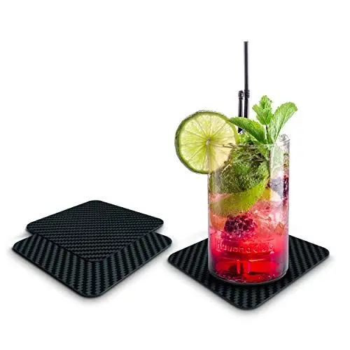 Produktbild: Untersetzer Gläser Bierdeckel (ECHT Carbon) Glasuntersetzer als 2er Set (4 Farben) Wohnungs Zubehör | Tisch Deko | Bar Zubehör Tischuntersetzer | Wohnung Must Have | Filzuntersetzer Esstisch Deko