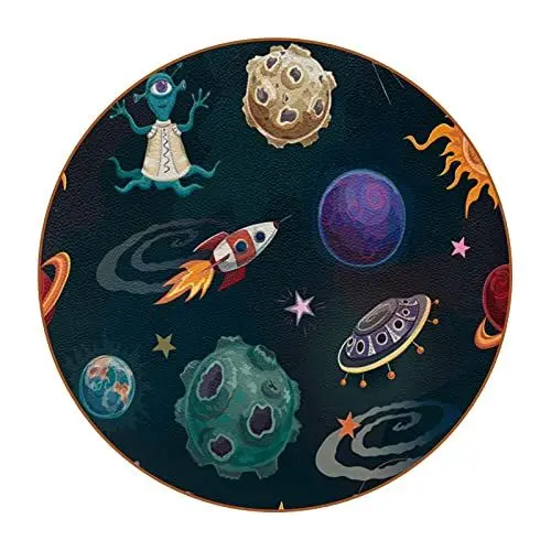 Produktbild: Untersetzer für Getränke,Leder Untersetzer 6er Set,Planet Weltraumrakete Alien,Untersetzer für Tassen Home Kitchen Decor