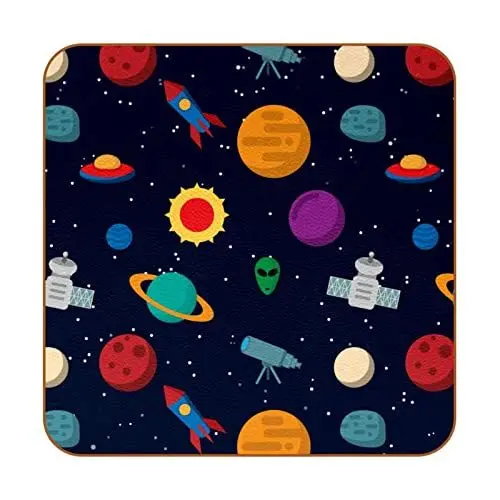 Produktbild: Untersetzer für Getränke,Leder Untersetzer 6er Set,Raummuster-Cartoon-Planet,Untersetzer für Tassen Home Kitchen Decor