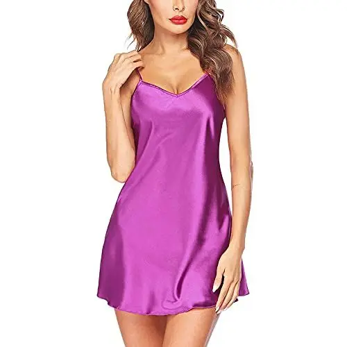 Produktbild: UnterwäSche Damen Sexy Schlafanzug Damen Sexy Frauen reizvoller Schwanzern-Satin -Nachtkleid Seide Unterwäsche Gurt -Kleidung Schlafanzüge Billige Damen Dessous Sexy Frauen Kleidung FüR (Purple, S)