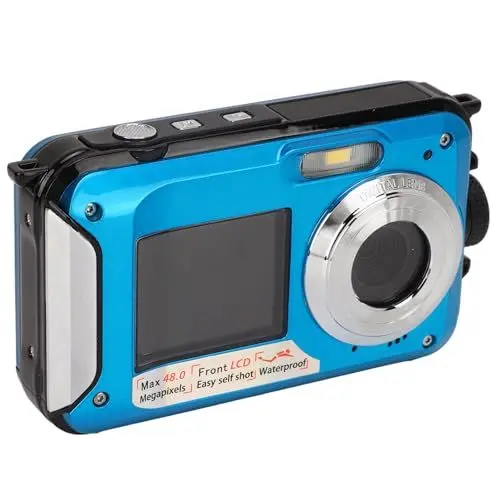 Produktbild: Unterwasser-Digitalkamera 48 MP, 2,7K-Video-Dual-Bildschirm, mit 10 Fuß Wasserdicht, 16-fachem Digitalzoom, wasserdichte Unterwasserkamera (VELATEMORrh9wx5ebz1-13)