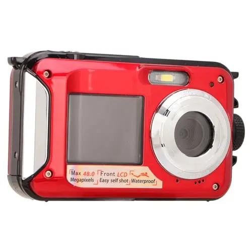 Produktbild: Unterwasser-Digitalkamera, 48 MP, 2,7 K, Videorecorder mit Zwei Bildschirmen, 3 M Tiefe, Wasserdicht, 650 MAh Akkukapazität, für Kinder, Jugendliche, ältere Menschen (Rot)