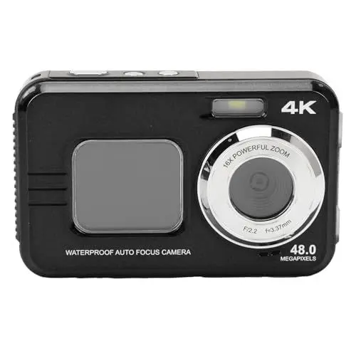 Produktbild: ​Unterwasserkamera, 4K wasserdichte Kamera mit 48 MP Autofokus Selfie Dual Bildschirme 11FT Unterwasserkamera Zum Schnorcheln wasserdichte Kompakte Digitalkamera (Black)