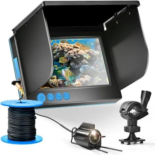 Produktbild: Unterwasserkamera Angeln Fischfinder mit 5 Zoll IPS Display,Fish Finder Camera,220° Weitwinkel Infrarot Nachtsicht,Host IP65 wasserdicht,Unterwasser Live Kamera für EIS, Fluss und Boot