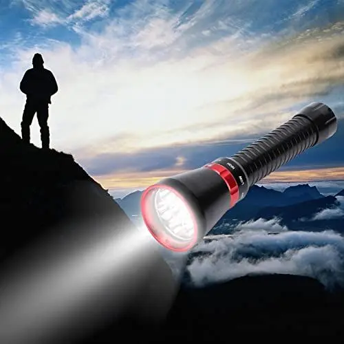 Produktbild: Unterwasser-Taschenlampe, 18000 Lm, Hohe Helligkeit, Tauchlampe Zum Tauchen, Wasserdichte Outdoor-Taschenlampe (Rot)
