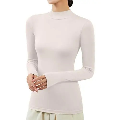 Produktbild: Unterziehshirt Damen Langarm Slim Fit Eng Thermo Pullover Schwarz Innenfleece Wärmer Thermoshirt Langarmshirts Basic Funktionsshirt Sport Langärmliges Rolli Baumwolle Thermo Unterhemd Langarmshirt