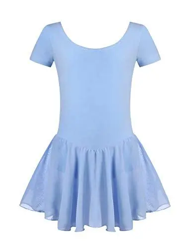Produktbild: Untlet Ballettkleid Mädchen Kinder Kurarm Ballettanzug Ballett Trikot Kurzarm Body mit Chiffon Wickelrock Kinder Ballettkleidung Tanzkleid Tanzbody,Blau,140
